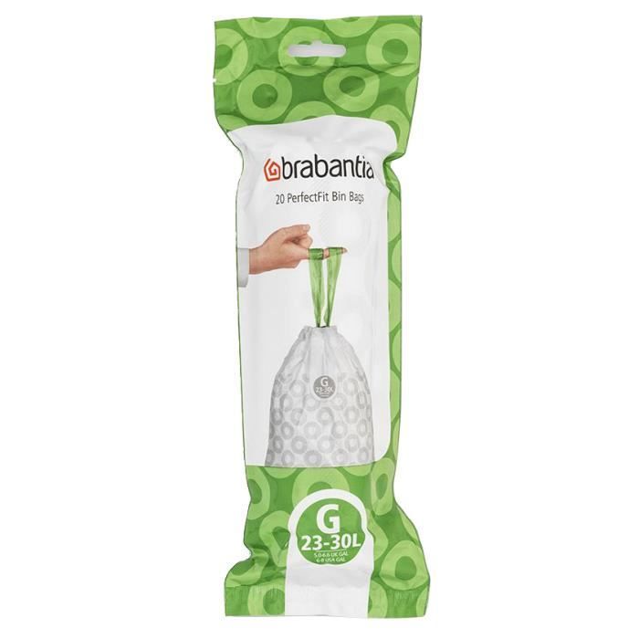 BRABANTIA 6 rotoli da 20 sacchi per rifiuti PerfectFit, codice G, 23-30L - Bianco