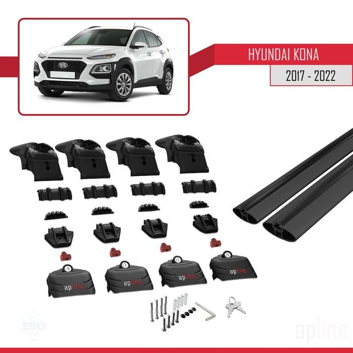 Barras de techo - ACE-2 - Hyundai Kona 2017-2022 - Aluminio - Negro - Carga útil < 300 kg