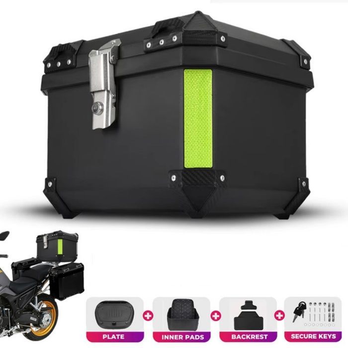 Maleta superior universal para motocicleta de 45 litros, color negro, impermeable, con doble llave y apta para guardar el casco.