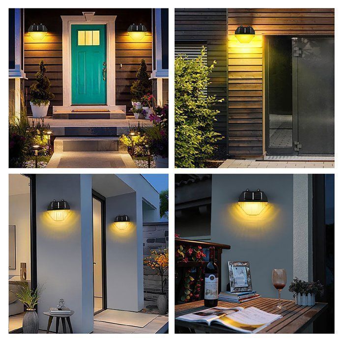 Faroles solares impermeables para jardín, 4 unidades, ángulo amplio de 180°, resistencia al agua IP44, 2000K, para patio, jardín y porche.