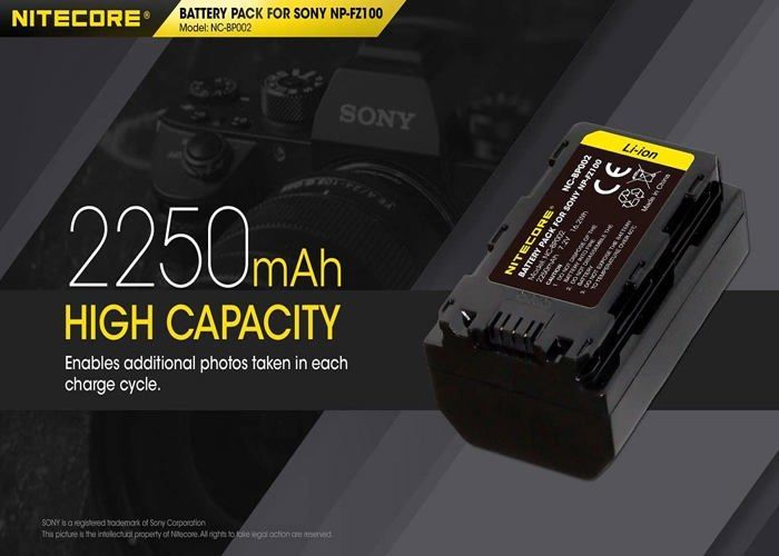Fotobatterij - Nitecore - NC BP002 - 2250 mAh - 7,2 V - Compatibel met Sony NP-FZ100