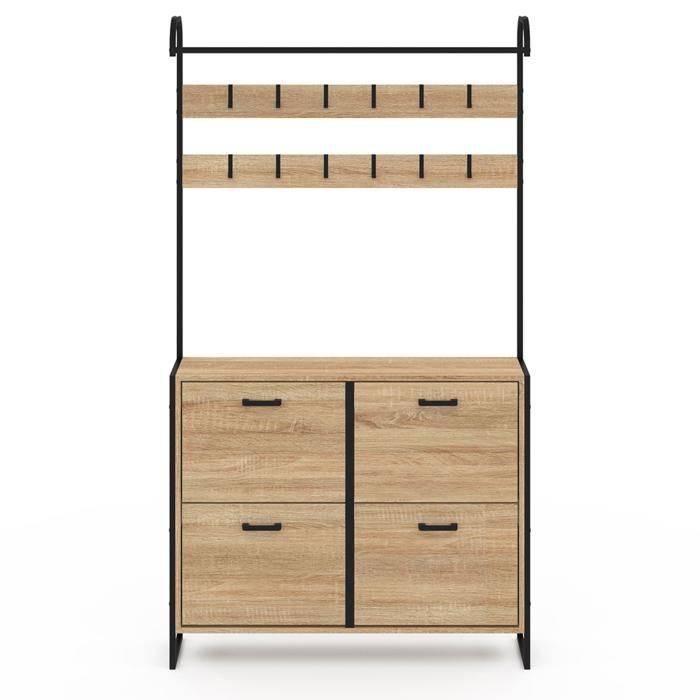 IDMARKET Vestiaire d'entrée LUIS meuble chaussures 4 portes design industriel