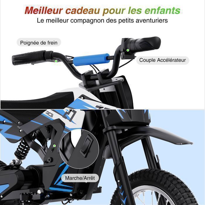 Moto Électrique pour Enfants RCB - Trois modes de vitesse - Batterie 36V/4AH - R9X Bleu