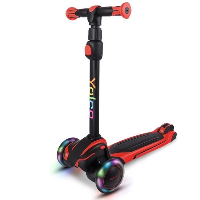 Monopattino pieghevole a 3 ruote YOLEO per bambini, regolabile su 4 livelli, regalo di Natale/compleanno, nero
