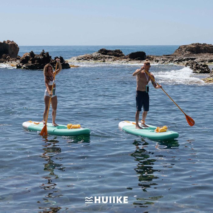 Green Inflatable Adult Paddleboard with Quality Accessories - HUIIKE - Stand Up Paddleboard with Double Paddle and Kayak Seat