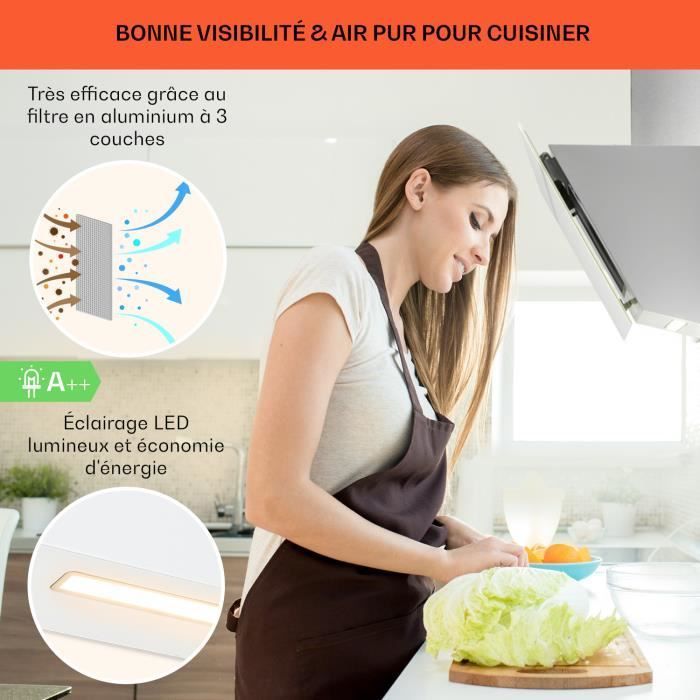 Dunstabzugshaube – Klarstein Ava 90 cm 515 m³/h – Energieeffizienzklasse A++ – Abluftbetrieb – App-Steuerung – Digitalanzeige – LED – Weiß