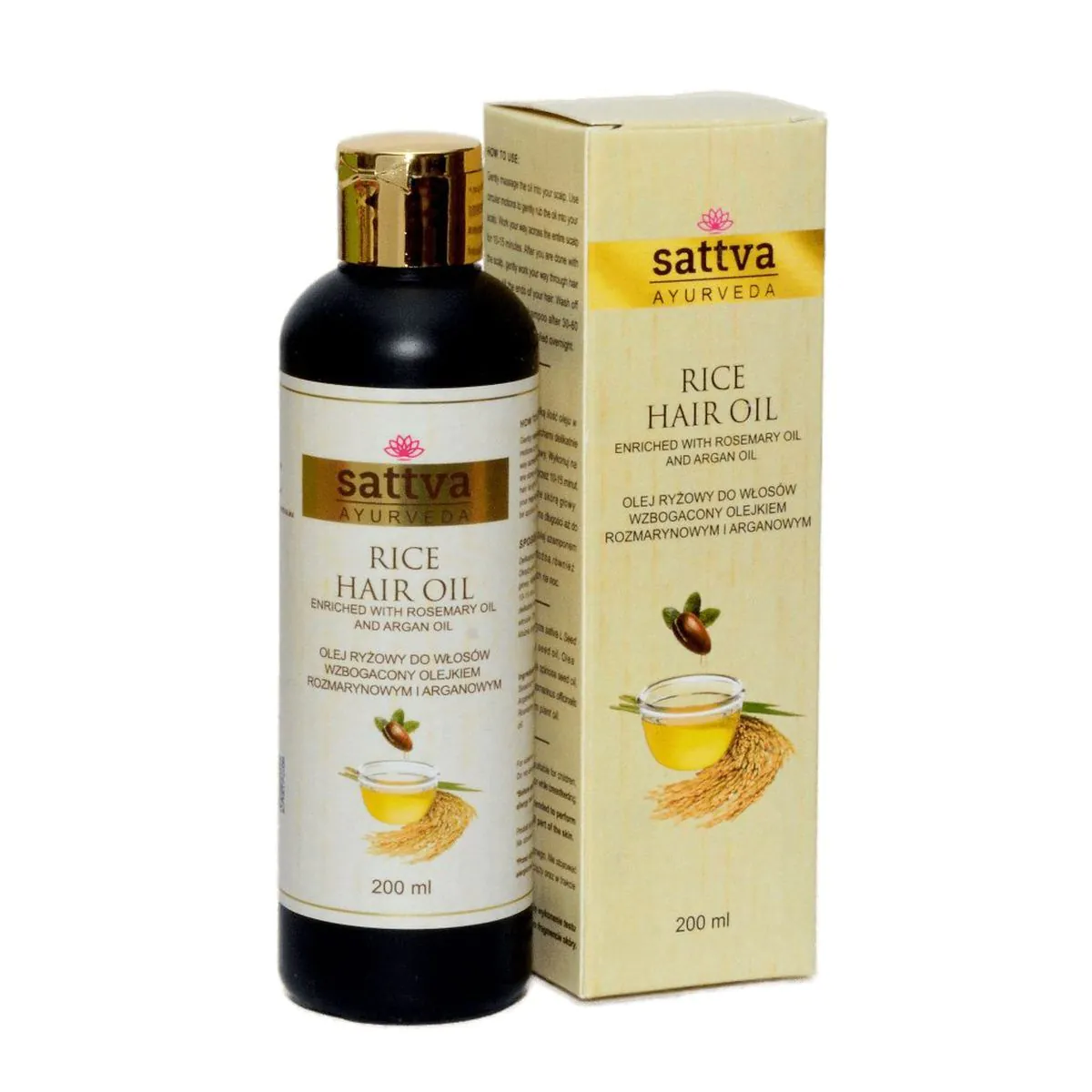 Sattva Ayurveda Olej Ryżowy - Olej do włosów, wzbogacony olejkami rozmarynowym i arganowym 200 ml