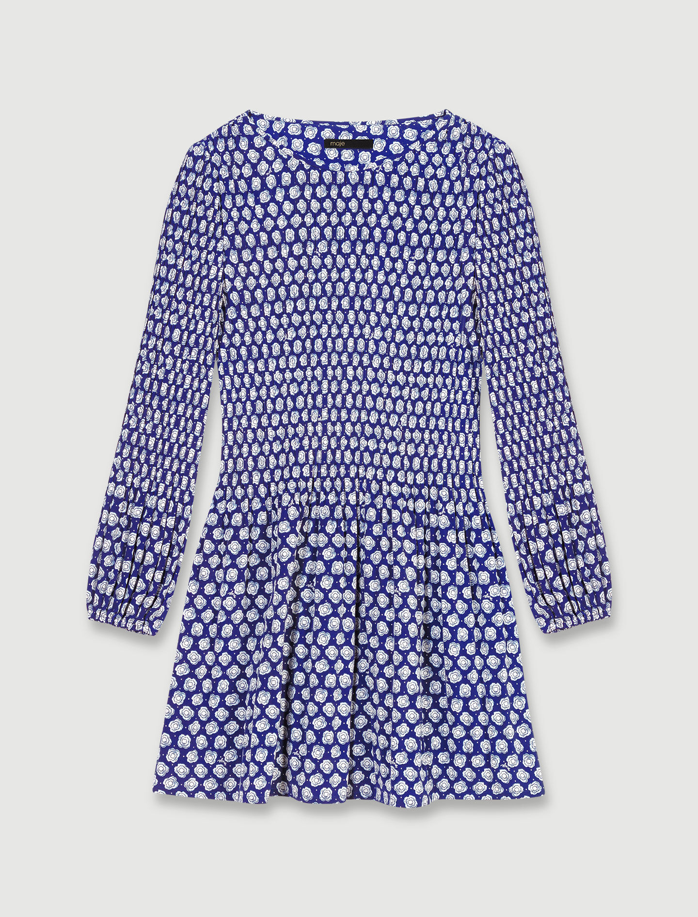 Rochie scurtă cu imprimeu floral - Clover bleumarin/ecru