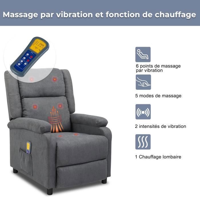 Sillón reclinable con masaje - ALIGHTUP - Gris claro - 1 plaza - Tela - Calefacción - Respaldo ajustable manualmente
