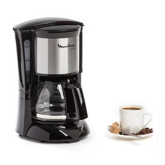 Machine à café filtre noire et inox Subito Mini de Moulinex, maintien au chaud pendant 30 minutes et arrêt automatique