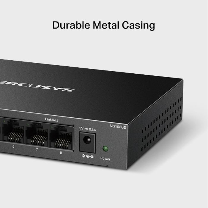 Switch Gigabit Ethernet - MERCUSYS - MS108GS - 8 porte - Alloggiamento in metallo - Silenzioso