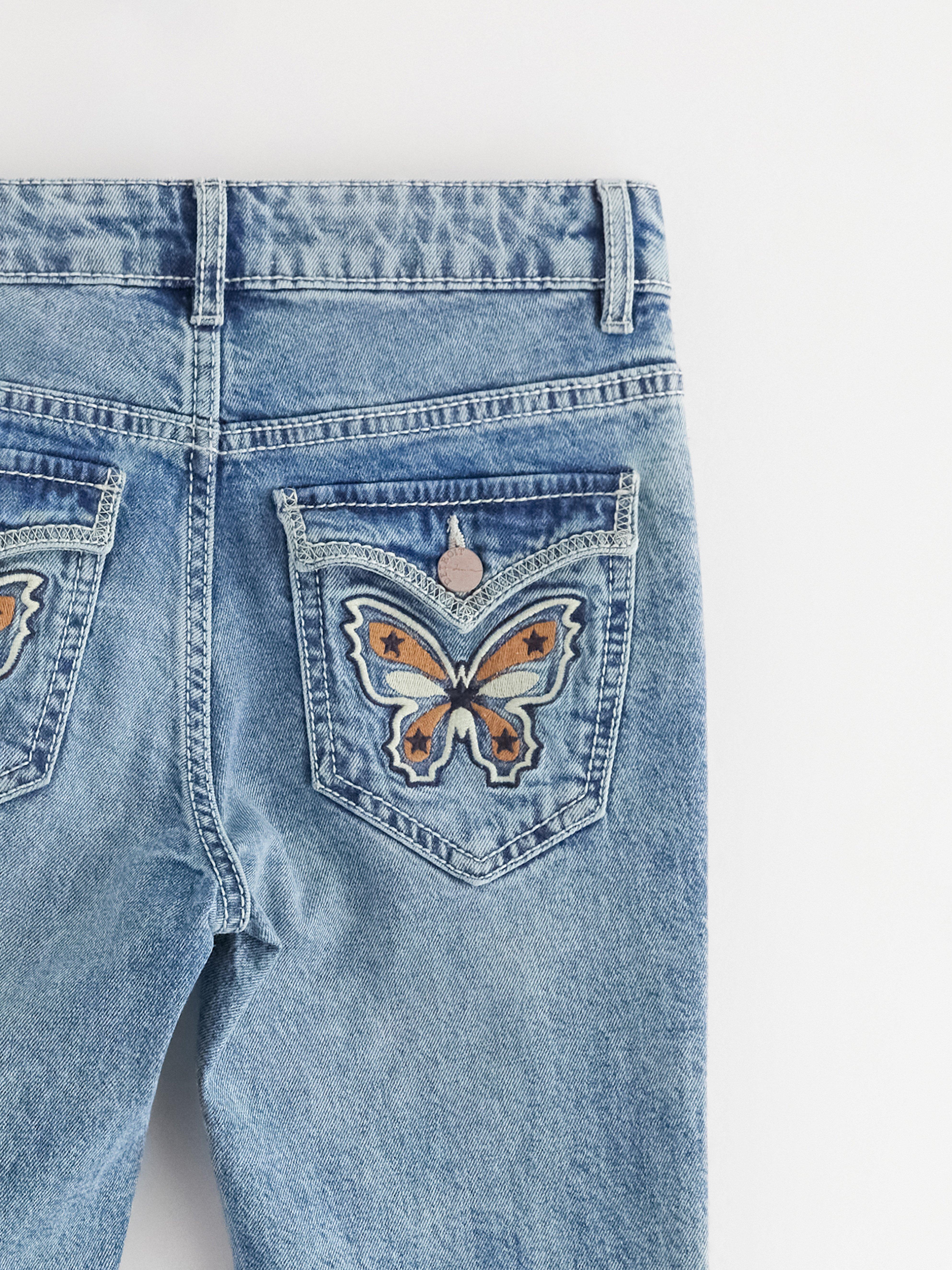 Blugi FREJA cu croială evazată și broderie Denim