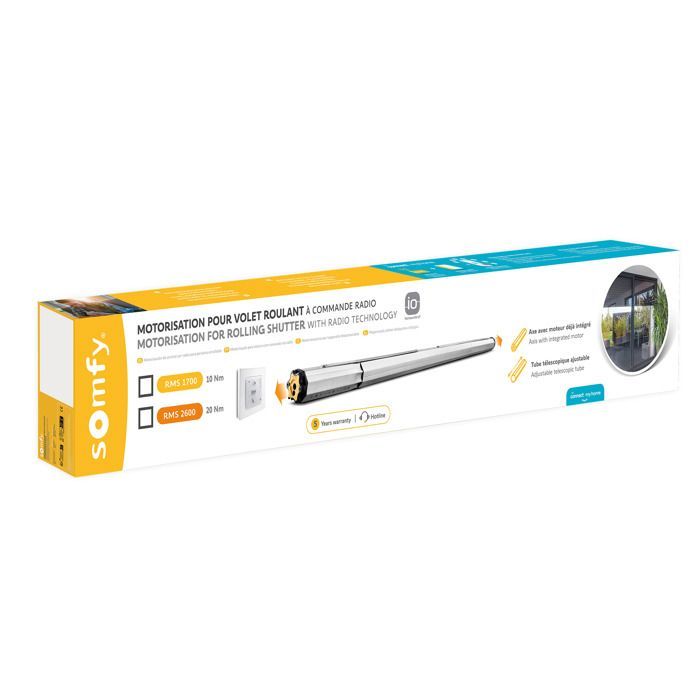 SOMFY 1245875 - RMS 2600 - Kit motore universale wireless per tapparelle - 20 Nm - Larghezza massima 2,6 m - per cassonetto tapparelle