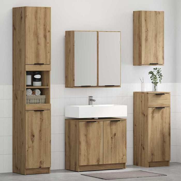 Bruine badkamermeubelset, SARAZYJ, moderne toiletkast met handgemaakte eikenhouten deur E2064