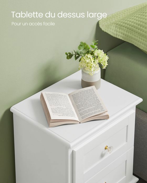 VASAGLE Comodino, Set da 2, Tavolino da notte, Tavolino piccolo con 2 cassetti, Gambe in legno di pino, Vano portaoggetti, Bianco
