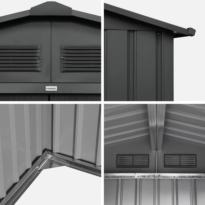 Abri de jardin en métal - Houtland. 2.71 m² anthracite - Cabane à outils avec double portes coulissantes. kit de fixation sol