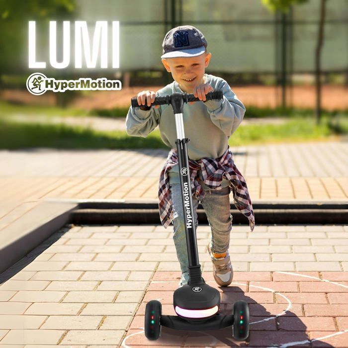 3-in-1 Dreirad-Kinderroller – HyperMotion – LUMI – Verstellbarer Sitz – Zusammenklappbar – LED-Beleuchtung – Schwarz