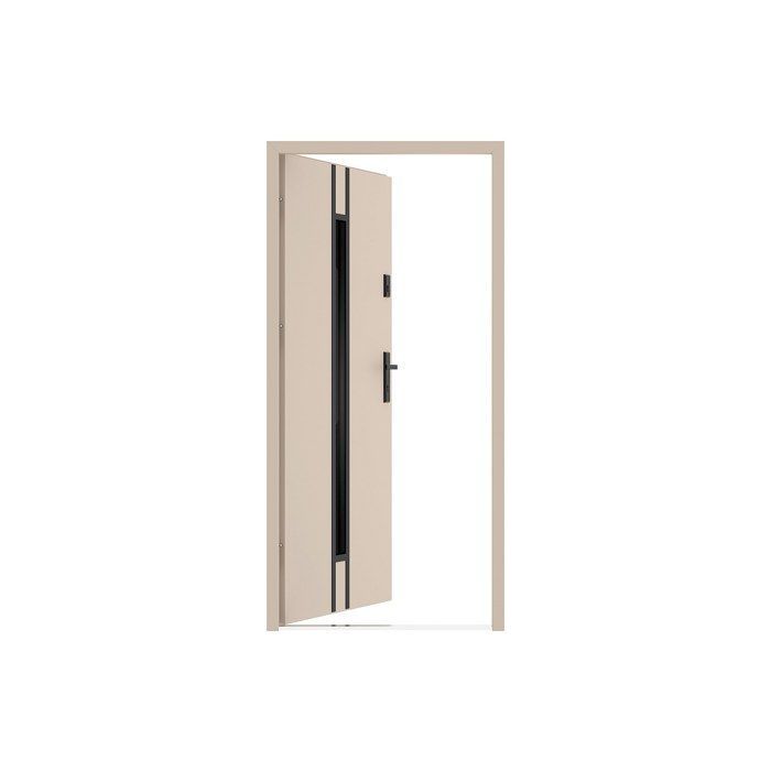 Porta d'ingresso ARICANE in acciaio massiccio e acciaio inox, 207 cm di altezza x 100 cm di larghezza - vetro fumé - beige - spessore 55 mm - apertura a sinistra