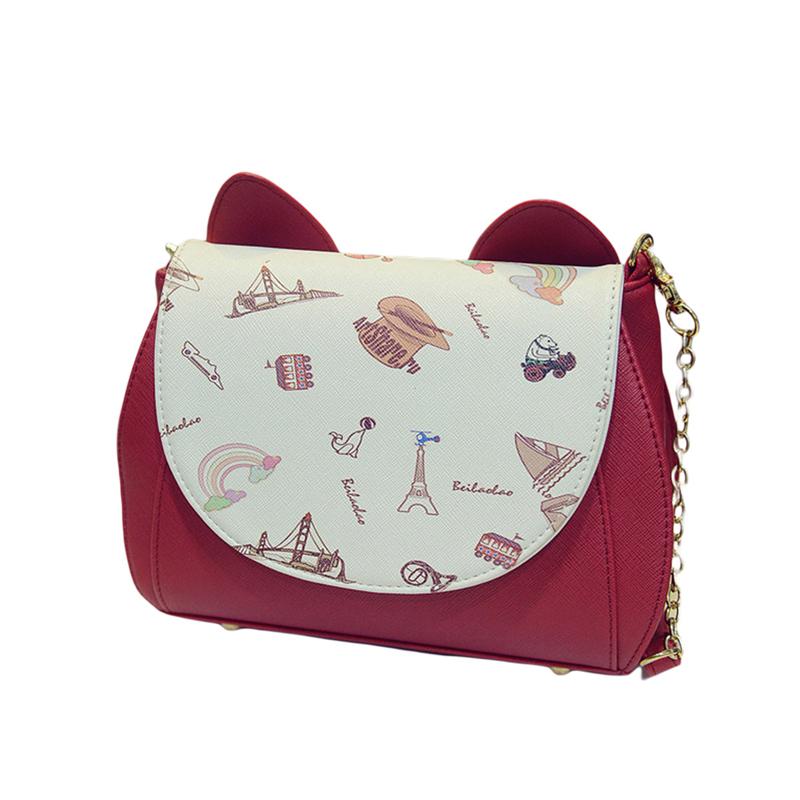 2020 Fashion Trend WOMEN PU Leather Messenger Handbag Cute Cat Print Cross Body Shoulder Bag Satchel for Work Travel Daily