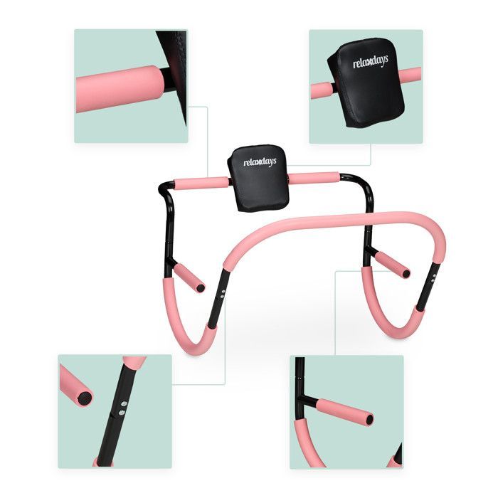 Entrenador abdominal Relaxdays, para entrenamientos efectivos en casa, Alto x Ancho x Profundidad: 68,5 x 69 x 65 cm, rosa y negro