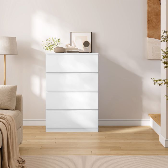 Commode 4 Tiroirs - WOLTU Meuble de Rangement - 60x40x90cm - pour Chambre, Salon et Entrée - Blanc