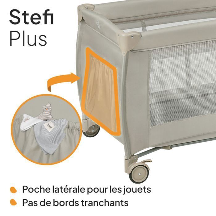 Cuna de viaje compacta 2 en 1 LIONELO Stefi Plus - Parque infantil - Colchón de espuma T25 - 0-36 meses - Plegado rápido - 2 ruedas - Beige