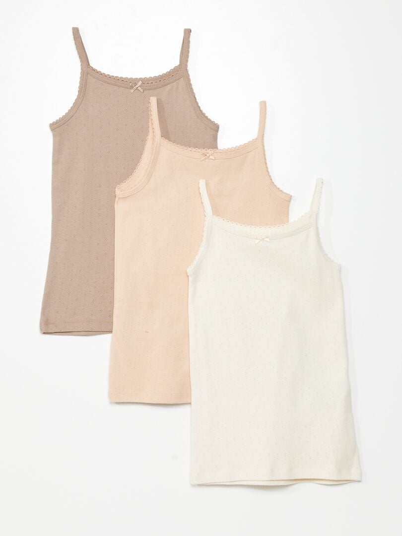 Conjunto de 3 regatas de malha pointelle - BEGE