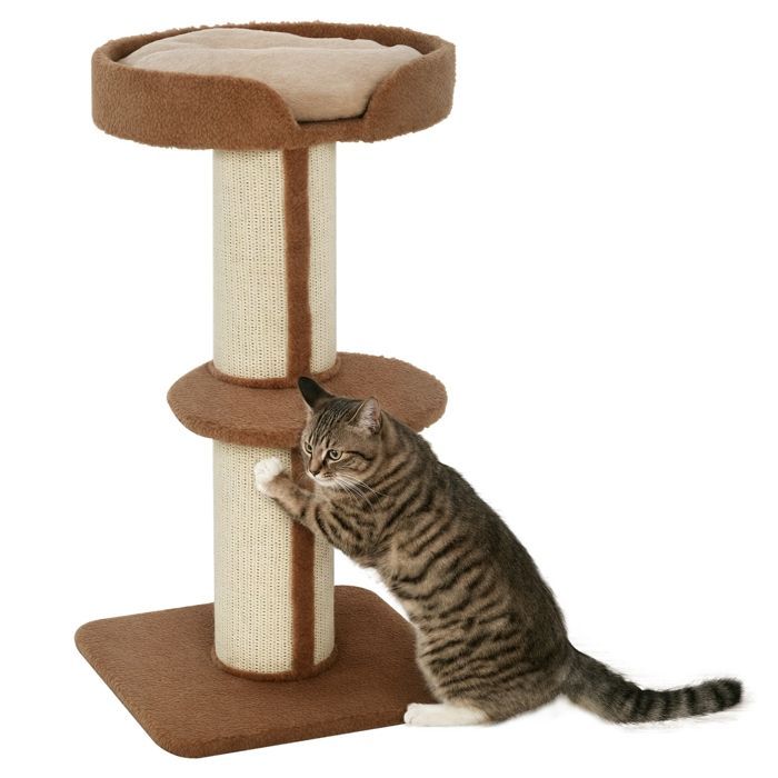 Albero per gatti - PawHut - con palo per graffiare - 2 piattaforme - cuscino - posatoi con bordi rialzati - marrone chiaro