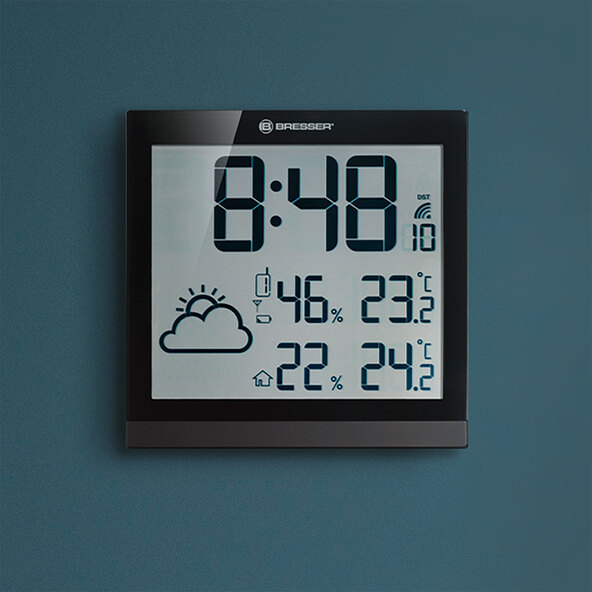 Ρολόι τοίχου LCD με μετεωρολογικό δέκτη ClimaTemp JC, μαύρο