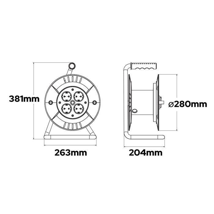 Carrete de cable eléctrico - HOROZ ELECTRIC - Carrete de 20 m - 4 tomas tipo E - IP44 - 2000 W