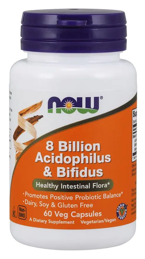 Now Foods 8 Billion Acidophilus & Bifidus, Suplement diety zawierający żywe kultury bakterii, Kapsułki