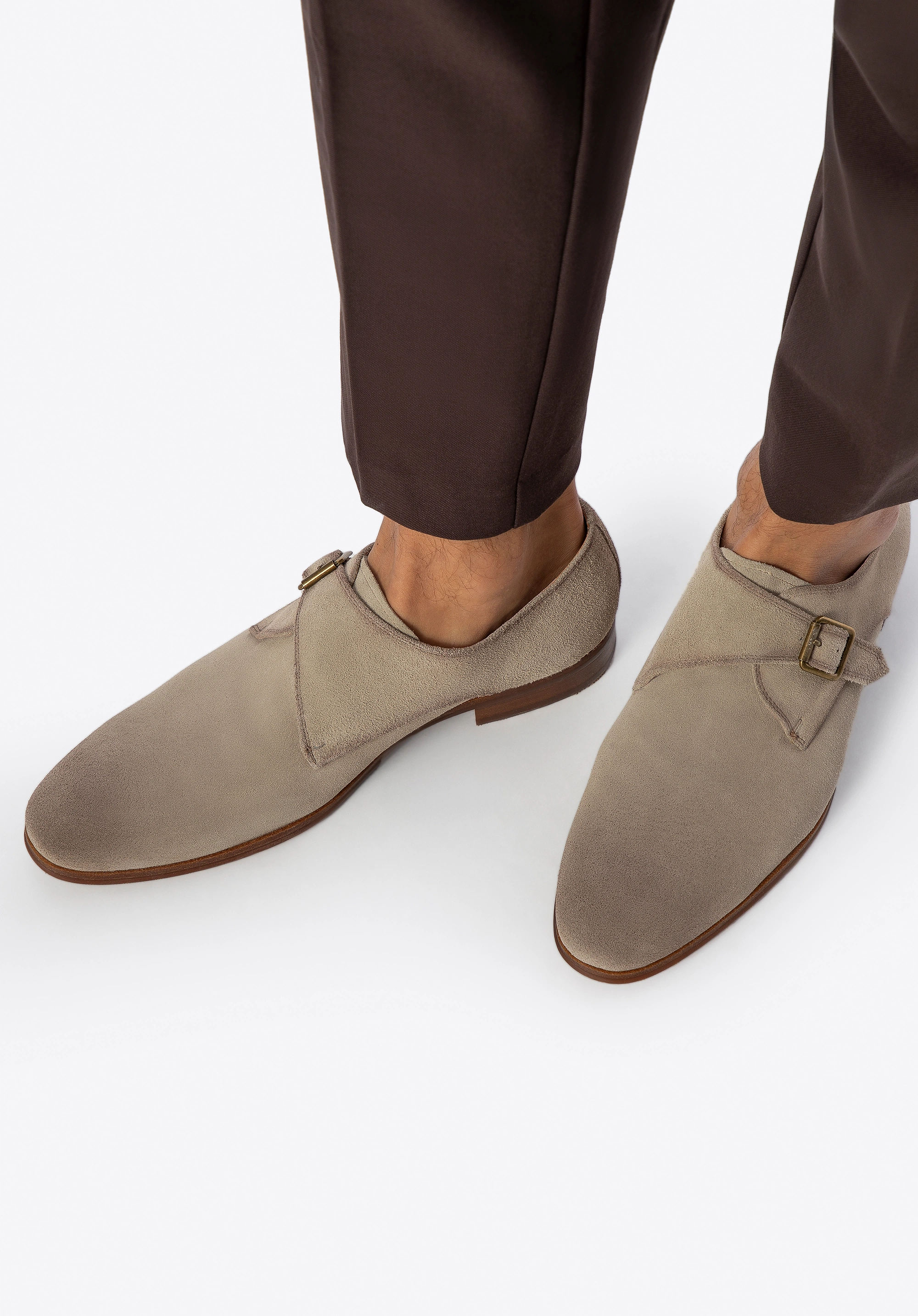Męskie buty monki ze skóry zamszowej beżowe