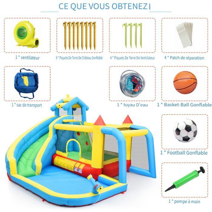 Inflatable castle for children, 5-in-1 inflatable castle for children aged 3 to 10 years, outdoor inflatable castle with slide
