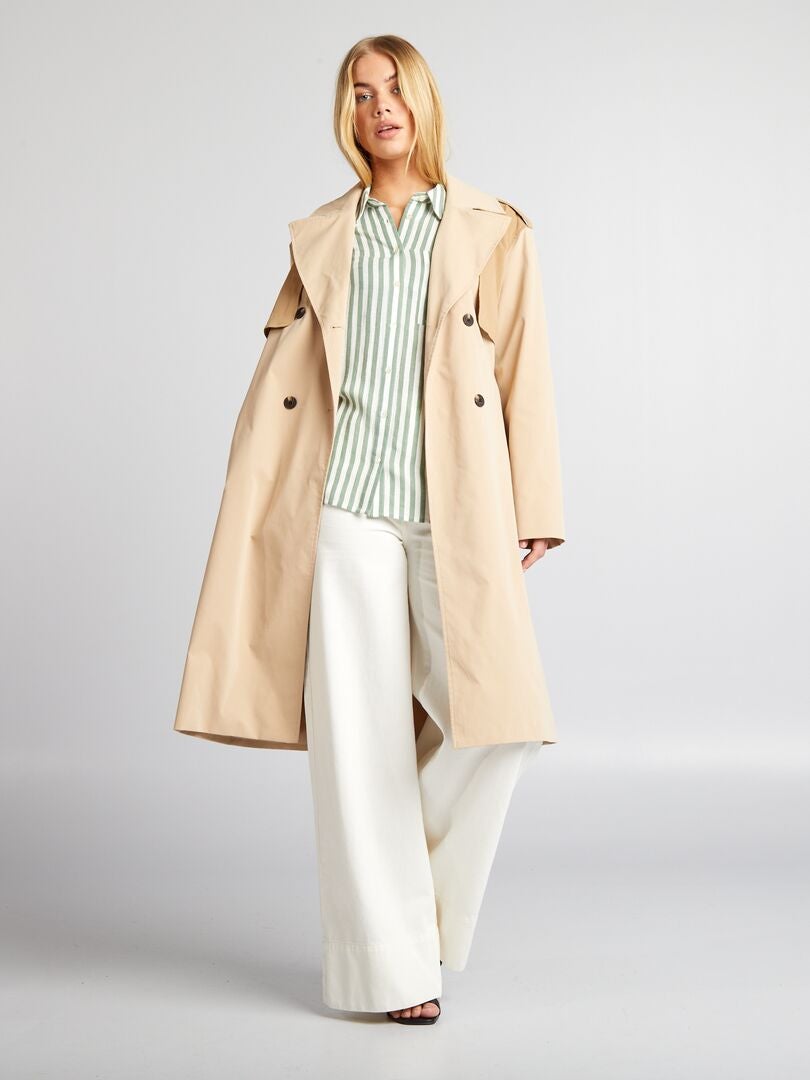 Lange, zwierige trenchcoat - BEIGE