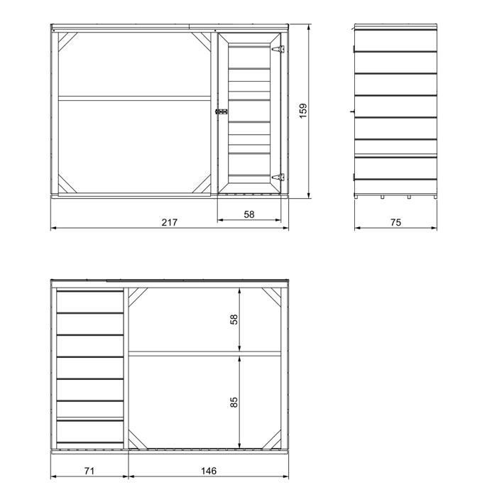 Abri à bûches extérieur - 75 x 217 x H159 cm - Abri à outils et bûches - 1,09 m² + 0.53 m² - TIMBELA M981 - TUNDRA CAVERN