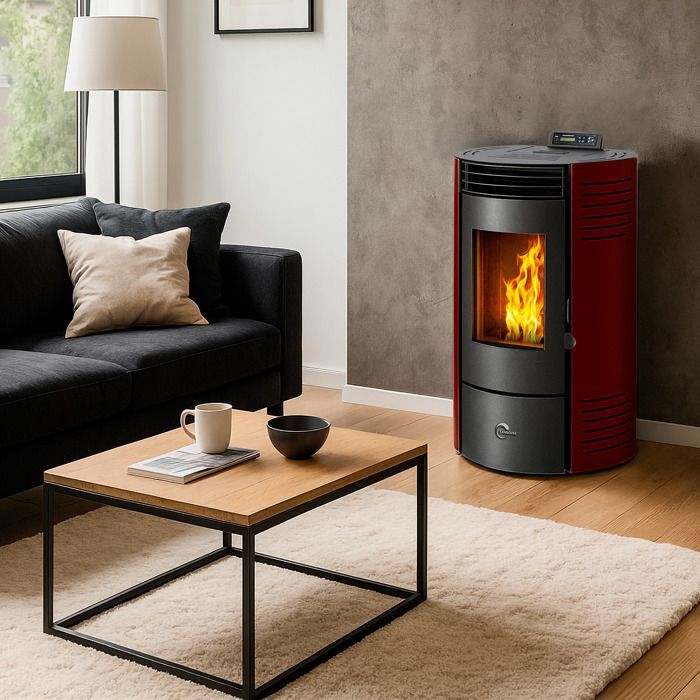 Poêle à granulés étanche Azora 11,6 kW Bordeaux Sannover + Kit d'installation
