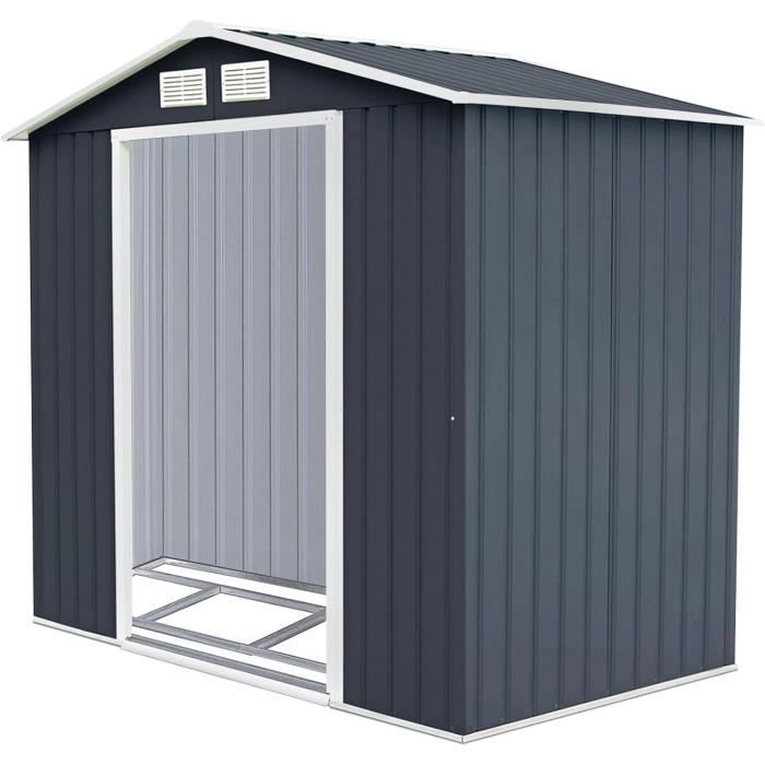 Abri de Jardin en Métal Galvanisée 2,71m² 213x127x185CM COSTWAY-Base Creuse-Porte Coulissante,2 Fenêtres de Ventilation-Gris