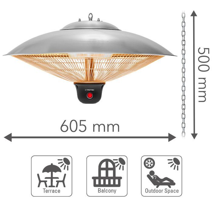 TROTEC IR 2000 SC Suspended Radiant Heater - Outdoor Heater - 2000 W - 3 Heat Settings - Infrared Heat