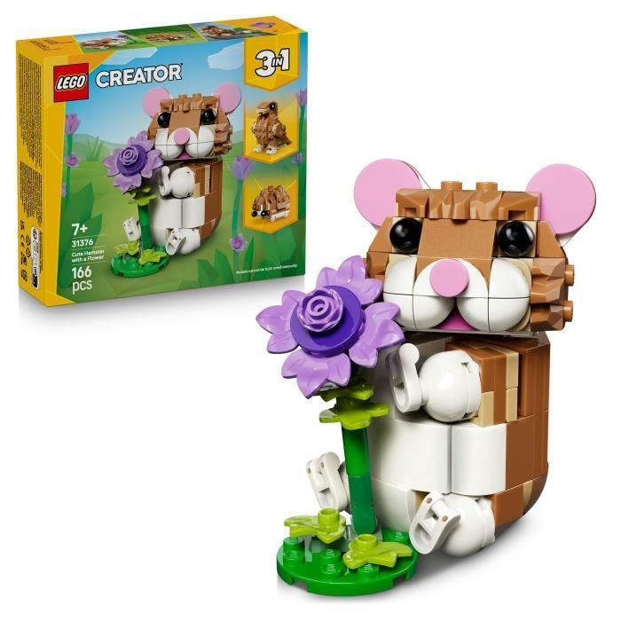 LEGO Creator 3-en-1 31376 L’Adorable Hamster et la Fleur - Jouet de Construction dès 7 ans