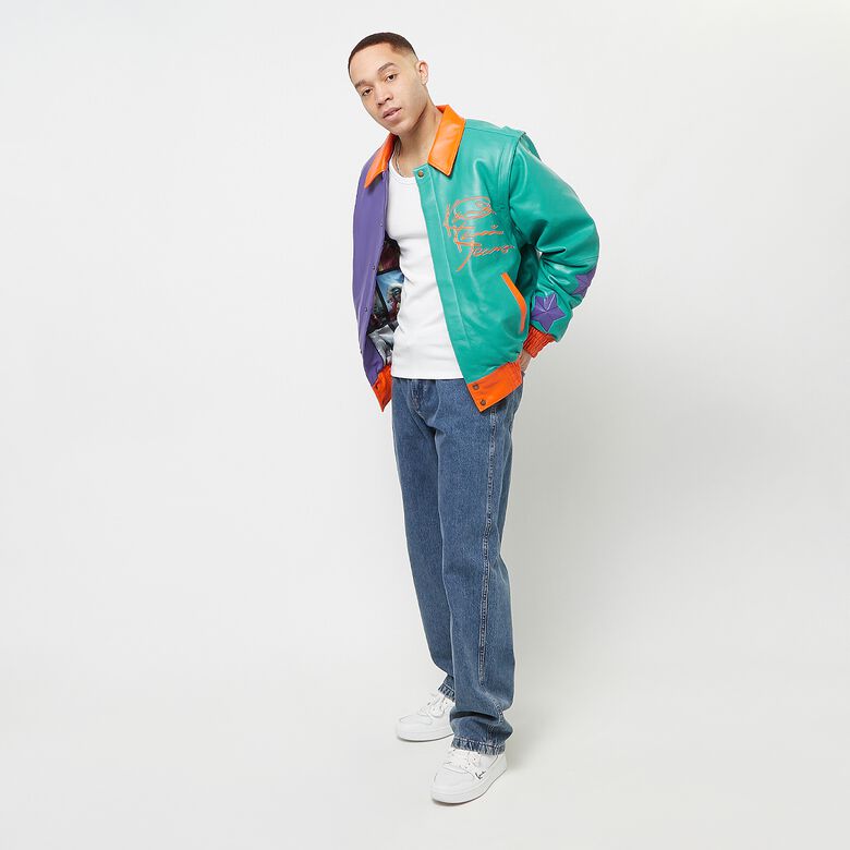 Collegejacke aus Metallplatten-Blockleder