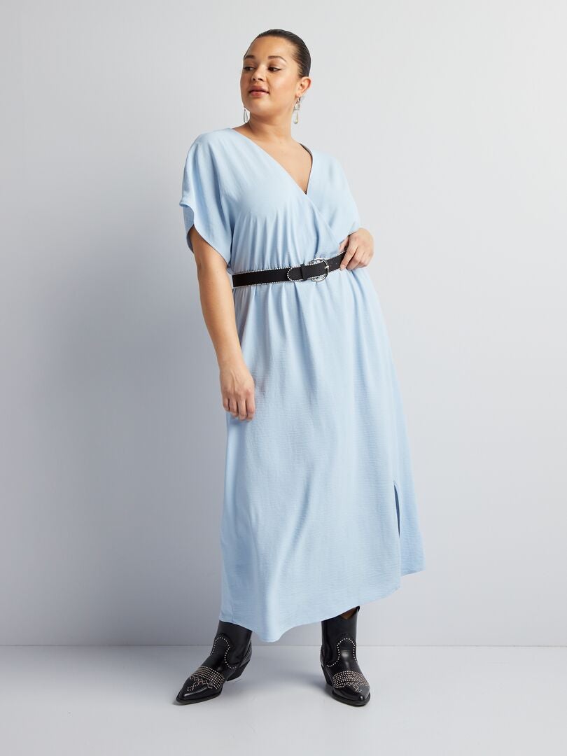 Zachte jurk met korte mouwen - BLAUW