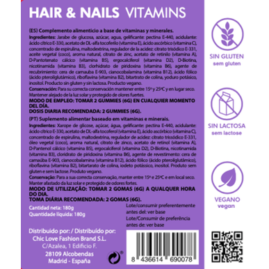 „Chic&Love“ vitaminų papildas plaukams ir nagams, 60 guminukų, 60 guminukų