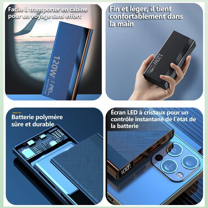 50000mAh External Battery, Portable Power Bank with LED Screen, 2 USB Outputs & 1 USB-C Output, for Smartphones, iPhones, Tablets