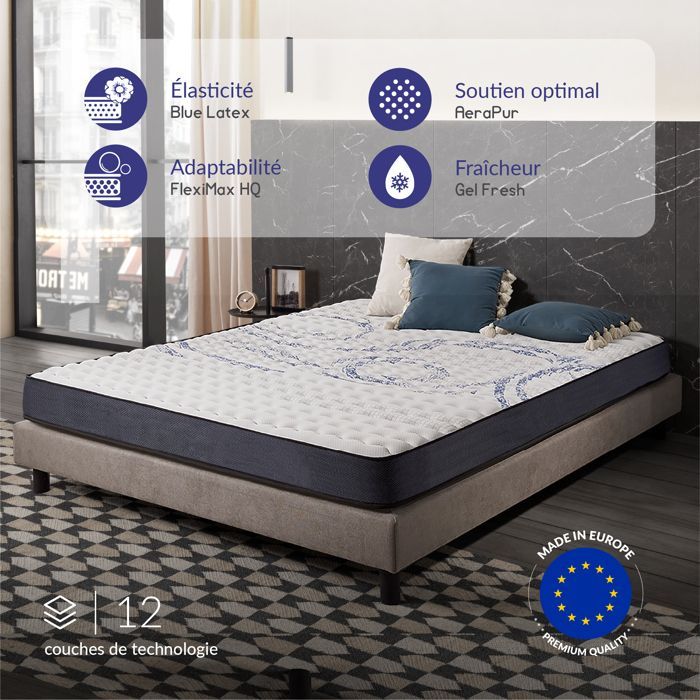 Colchão Naturalex Perfectsleep 140x200 cm - Látex Azul e Espuma HR, Espuma Viscoelástica - 7 Zonas - Reversível