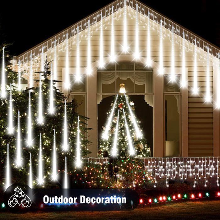 Guirlanda de luzes para chuva de meteoros, 50 cm, 10 tubos, 400 LEDs, à prova d'água IP65, para uso externo em Natal e casamentos (branco frio)