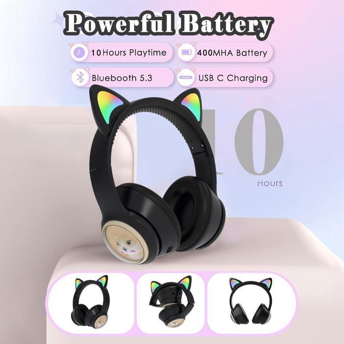 Cuffie Bluetooth per bambini 85dB: cuffie on-ear pieghevoli (con filo/wireless + LED)