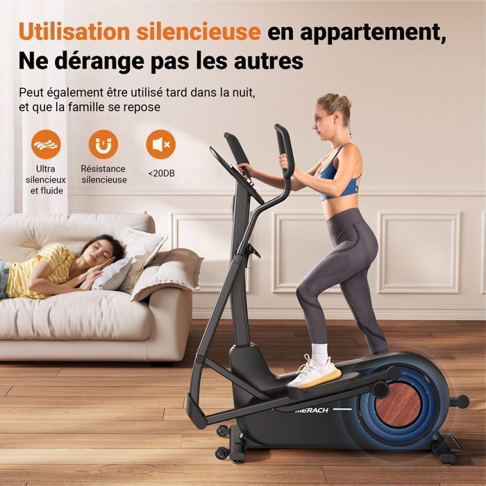 Ellittica - MERACH - 16 livelli di resistenza elettromagnetica - Volano da 8 kg - Falcata di 47 cm - Autoalimentata