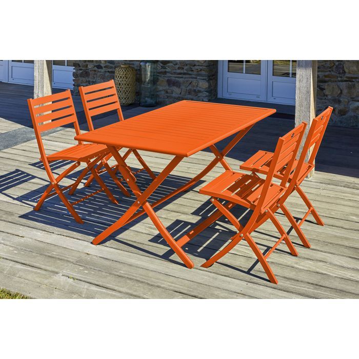 Aluminium tuinset voor 4 personen - Oranje