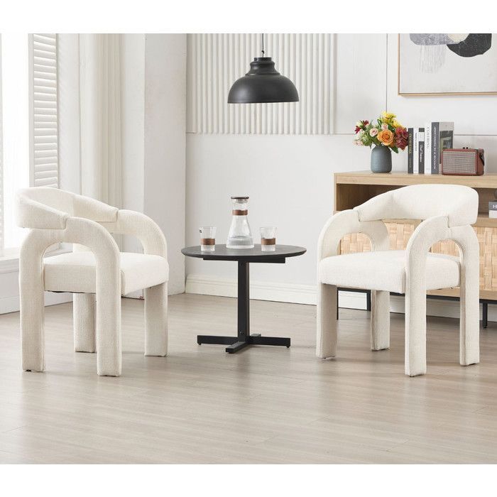 Ya-Home Dining Chair Set of 2 Chenille Dining Chairs, Modern Kitchen Chairs with Curved Backrest, White