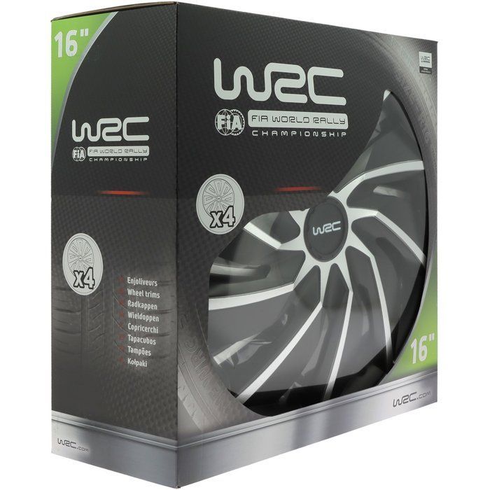 Set of 4 two-tone grey & black 16-inch wheel trims - WRC - TURBO - Racing look - Quick and easy clip-on installation